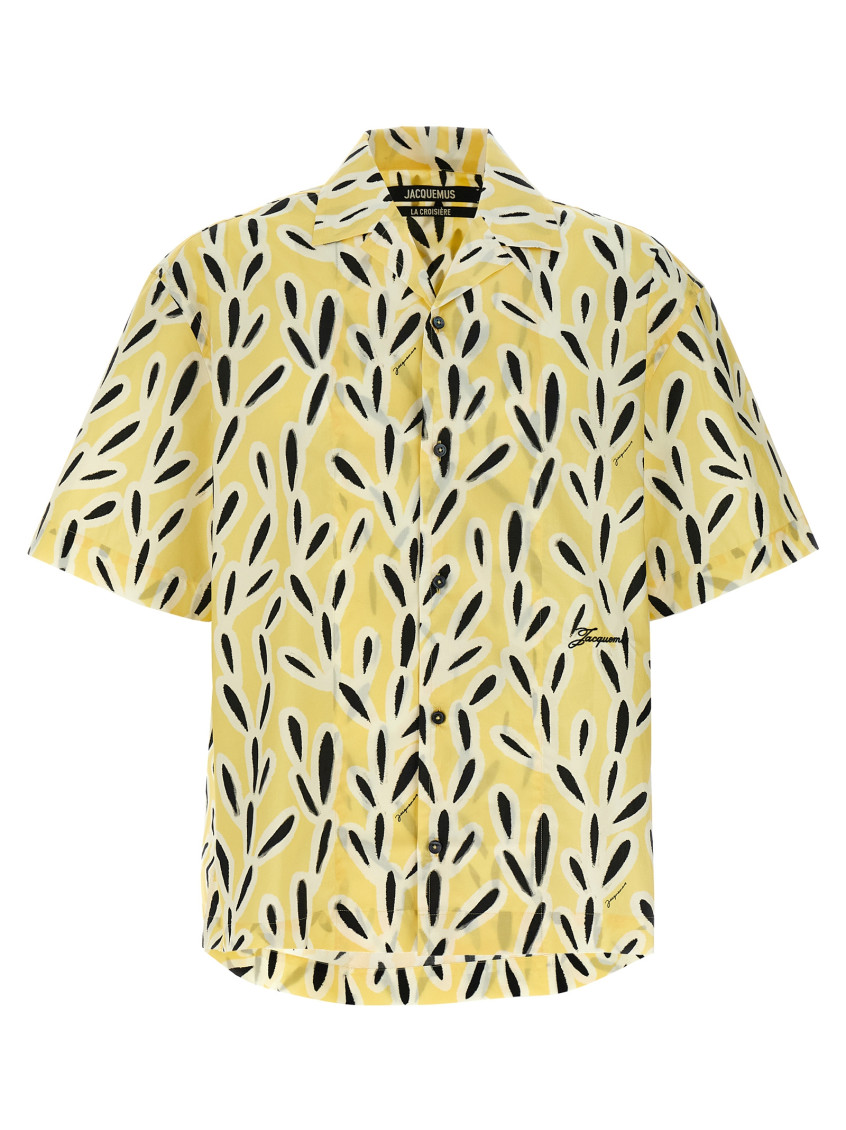 Jacquemus Yellow Cotton Jean Shirt With Playful Leaf Pattern In Multicolor