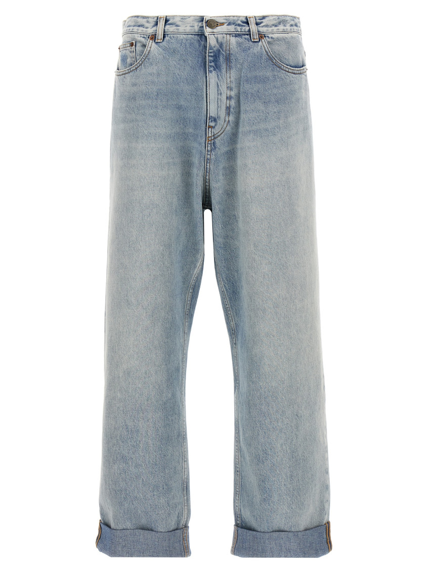 Valentino Rolled Cuffs Denim Trousers In Light Blue