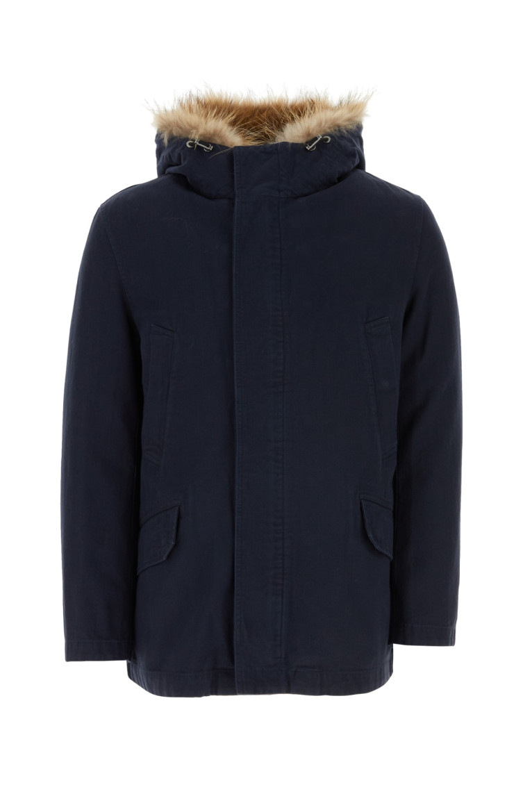YVES SALOMON NAVY FUR-TRIM HOODED PARKA