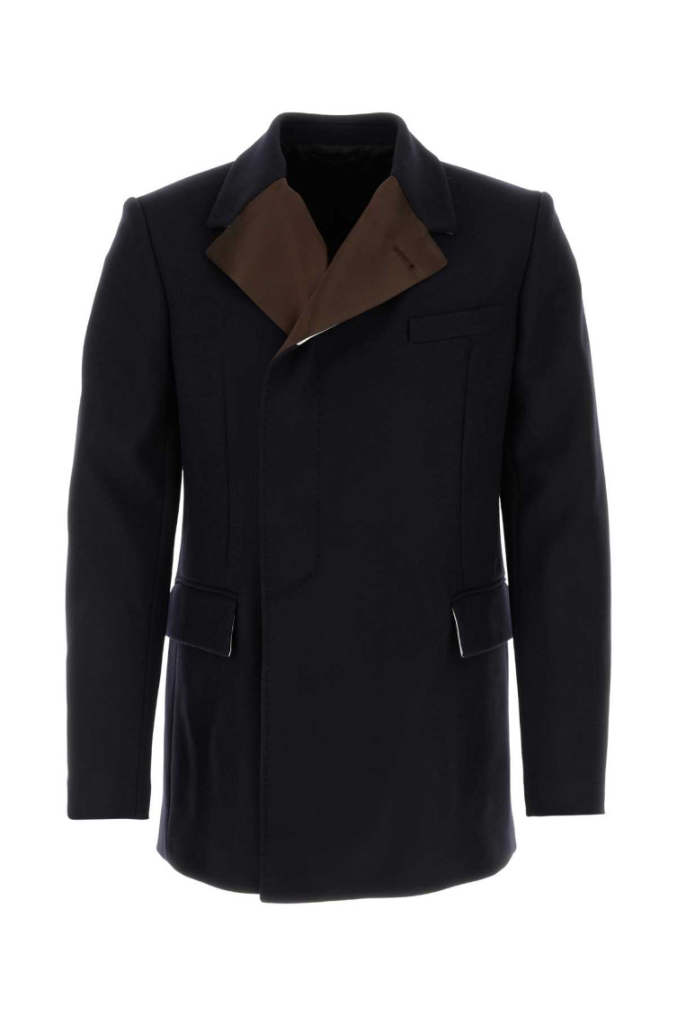 Wales Bonner Structured Wool Blend Blazer With Contrasting Collar And Chest Pocket In Blue