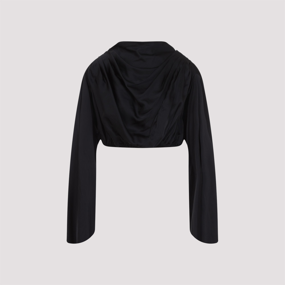 Rick Owens Draped Tech Fabric Top With Button Detail In Black
