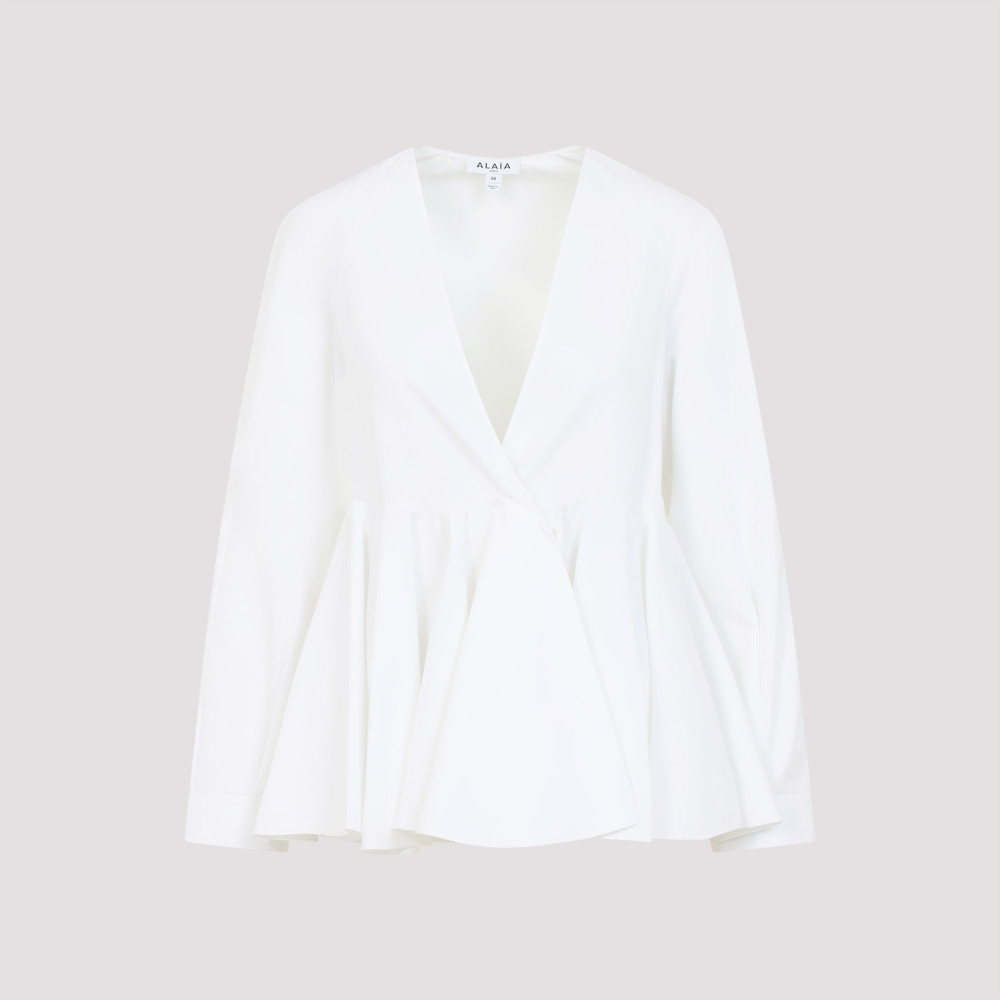 Alaïa Flare Cotton Shirt Pleated Hem In White