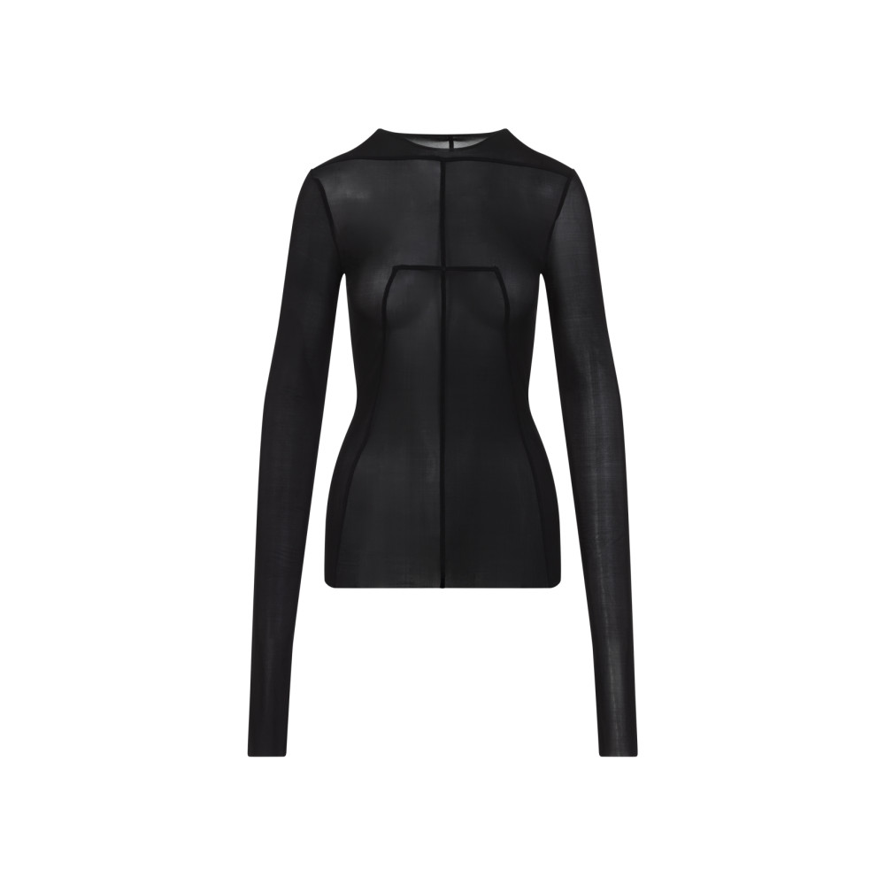 Rick Owens Fitted High Neck Top In Luxurious Cupro-elastane Blend In Black