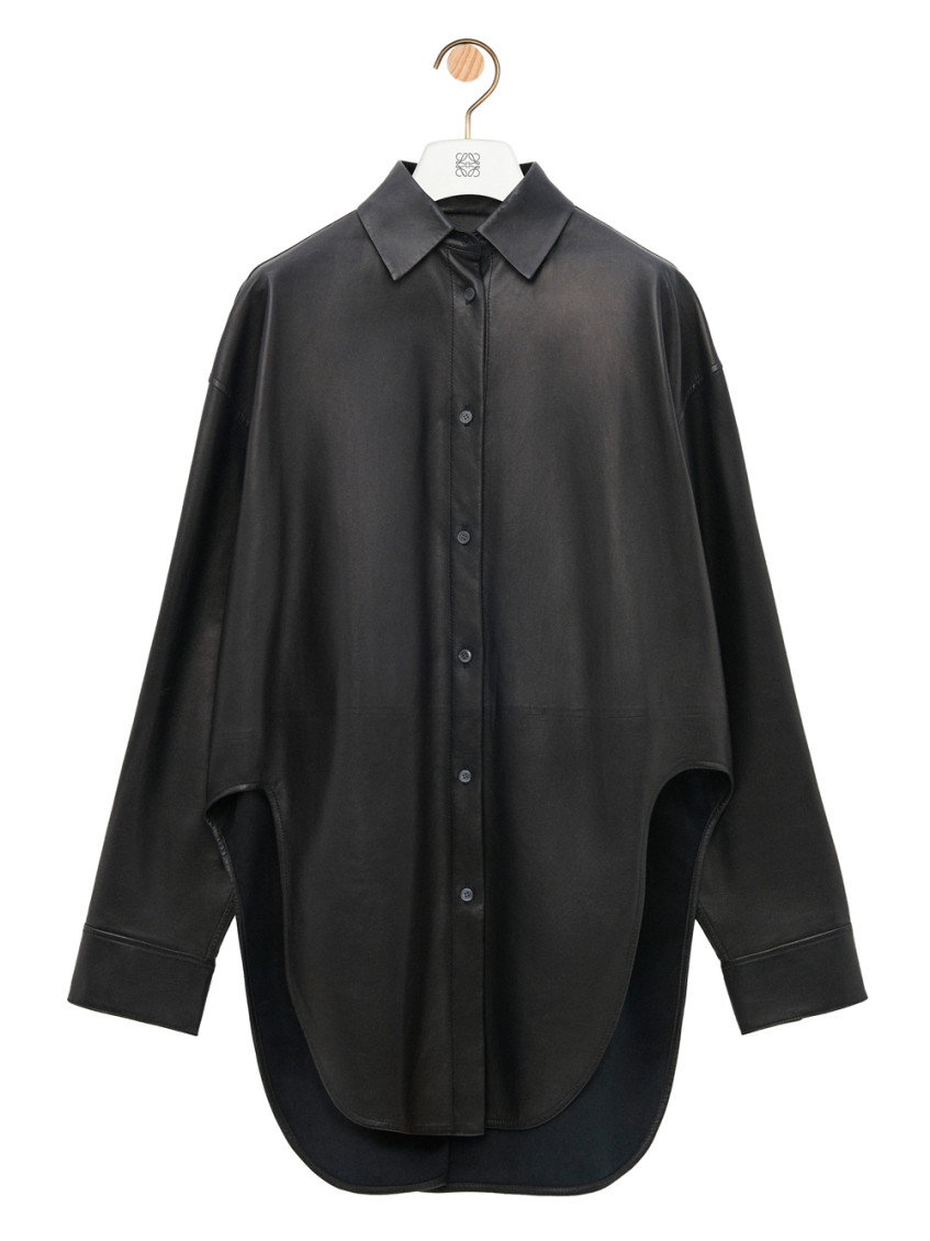 Loewe Tailored Shirt With Curved Hem And Spread Collar In Black