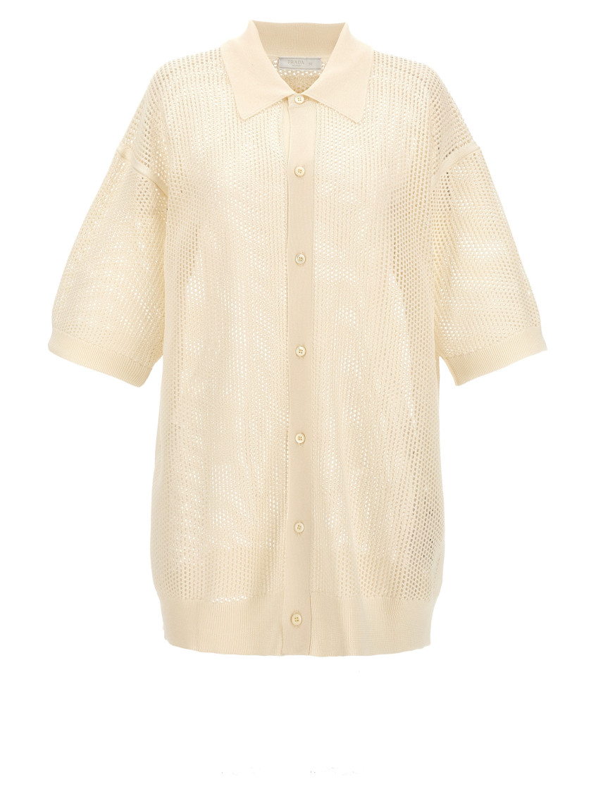 Prada Men Mesh Knit Shirt In White