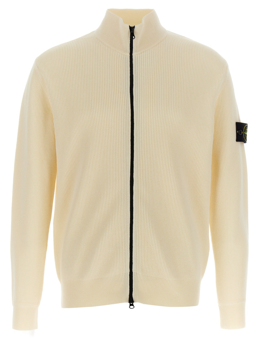Stone Island Logo Badge Cardigan Sweaters And Cardigans White In White