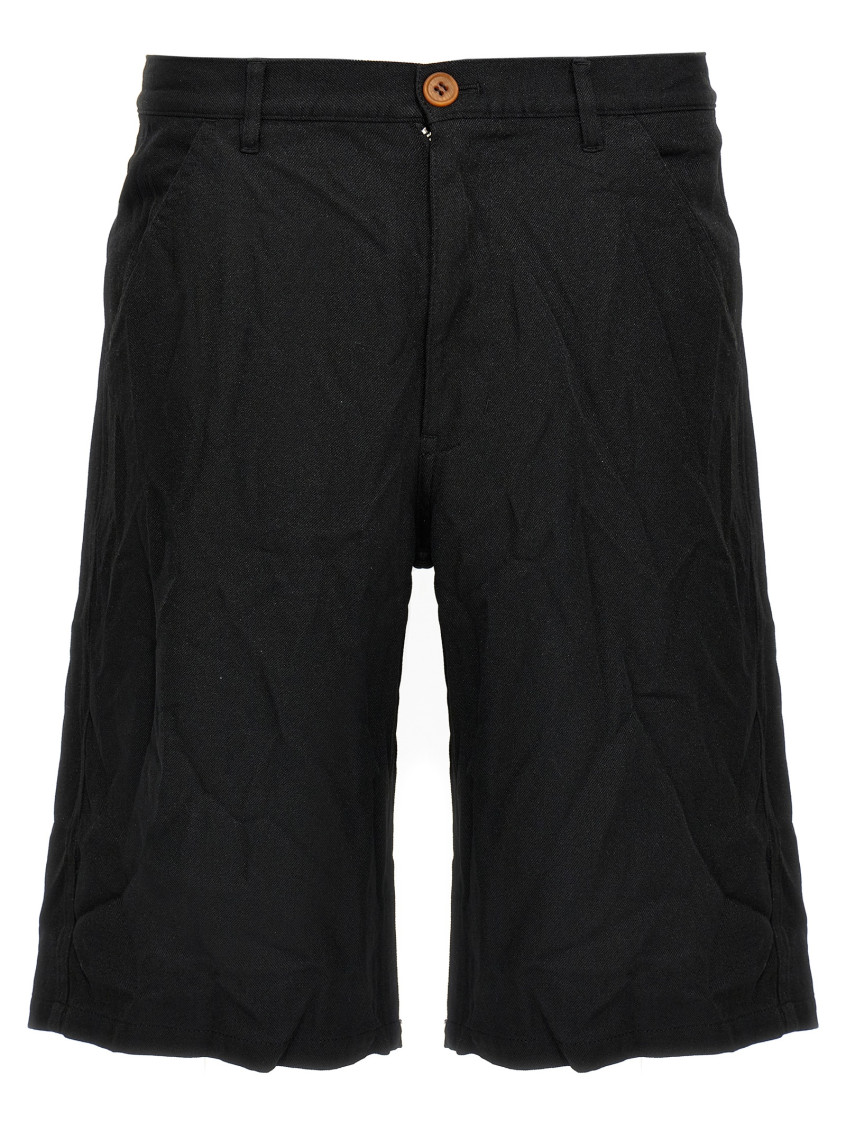 Comme Des Garçons Black Crumpled Bermuda Shorts In Black