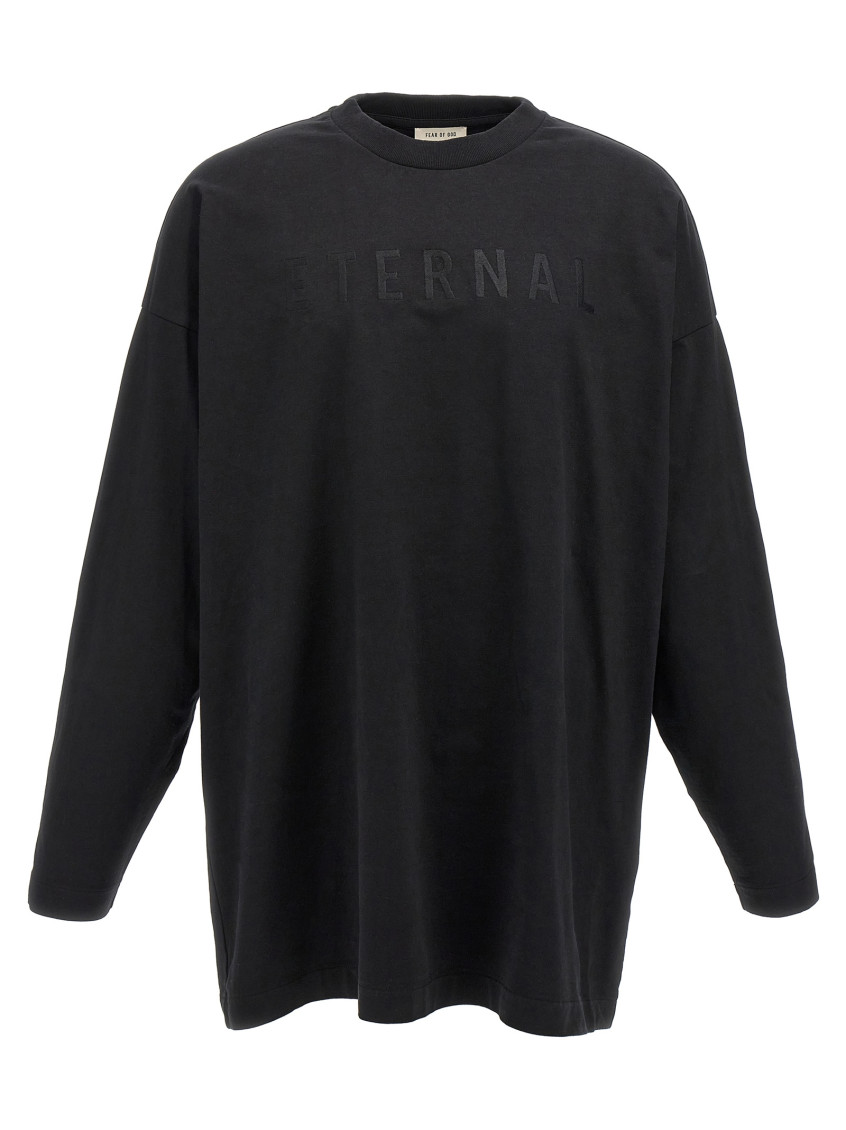 Fear Of God Ribbed Collar Crew Neck T-shirt With Long Sleeves In Black