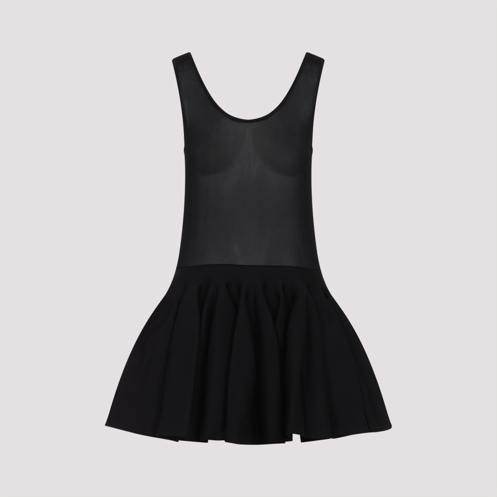 ALAÏA BLACK GODET MINI DRESS