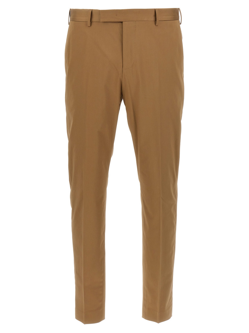 Pt Torino Trousers Stretch Cotton Back Pockets In Brown