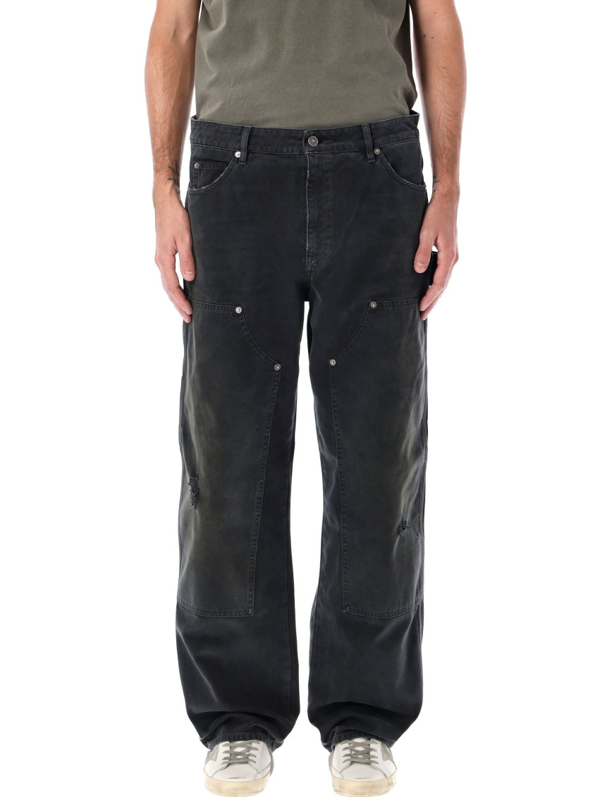 Golden Goose Relaxed Fit Black Cotton Utility Trousers In Black