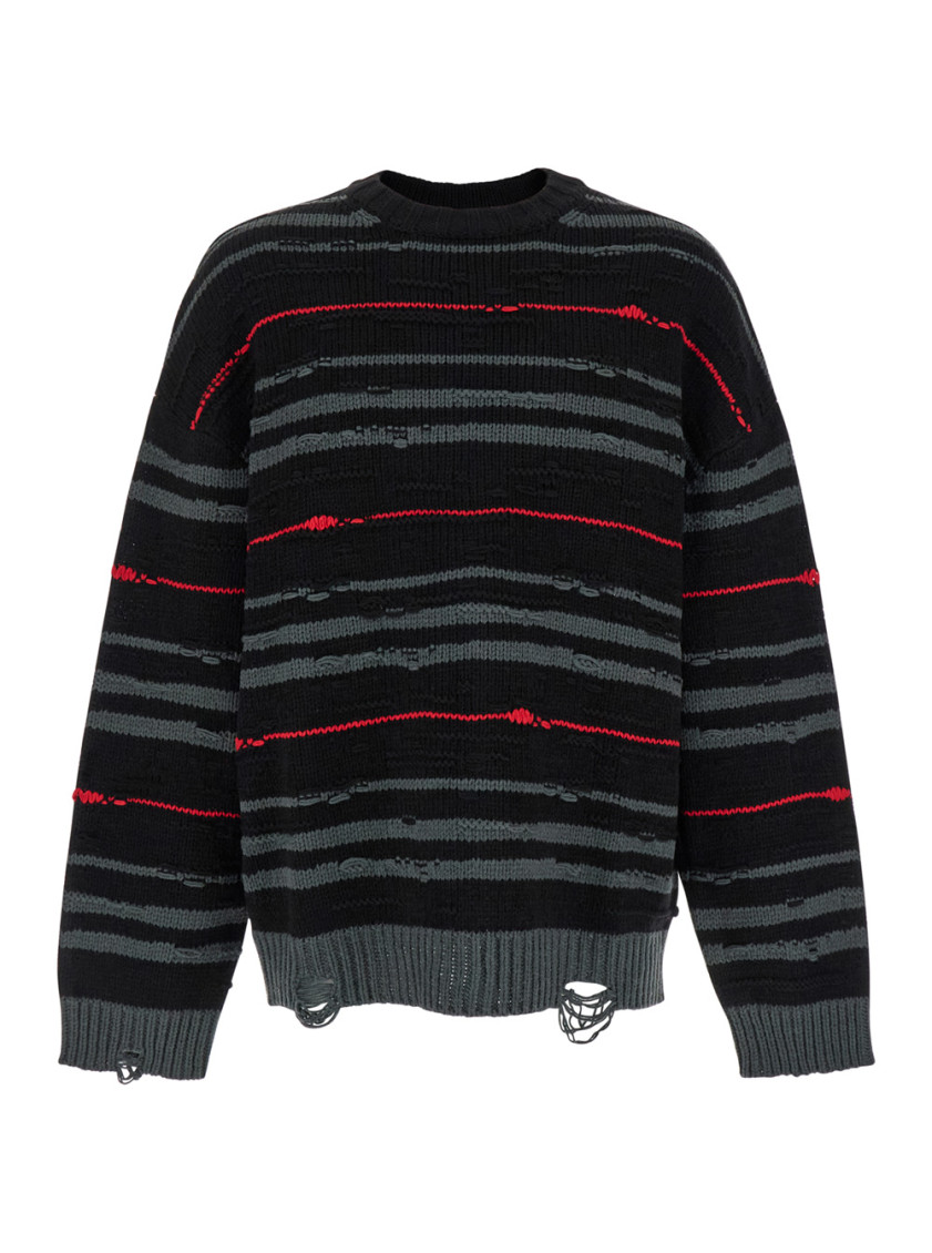 Juunj Multicolor Striped Sweater With Used Effect In Black