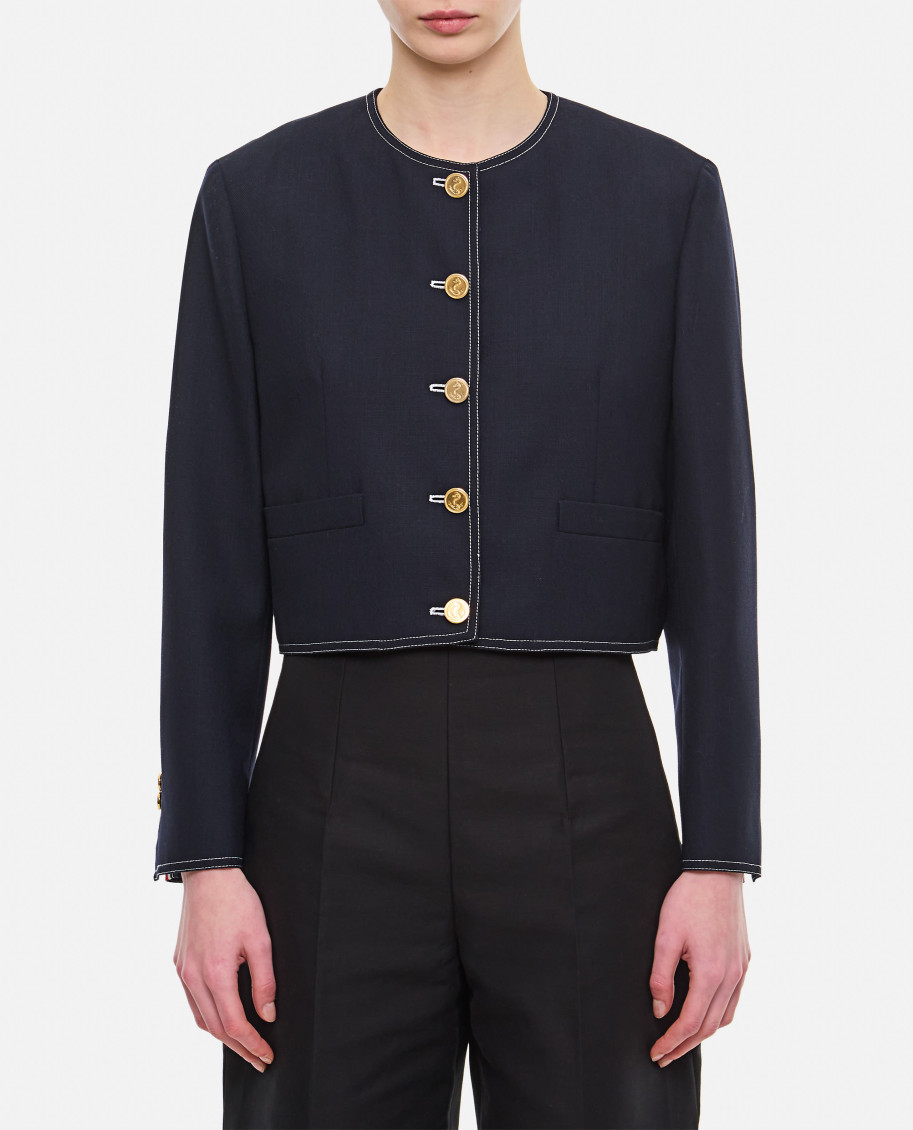 Thom Browne Women's Box Pleat Wool Cardigan Jacket In Dark Blue