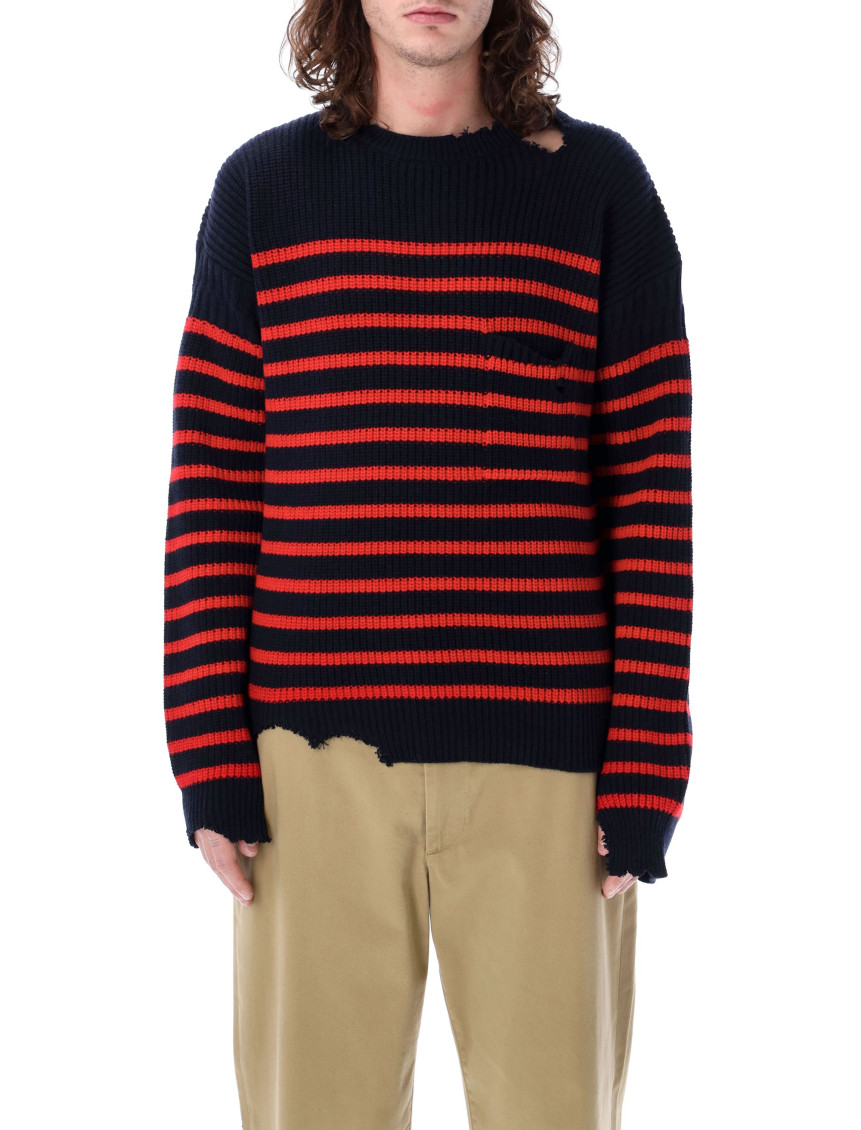 Marni Sailor Striped Distressed Crewneck Sweater In Multicolor