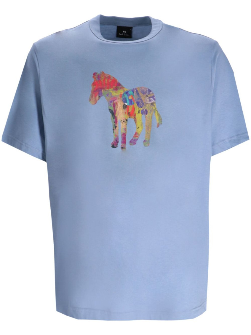 Ps By Paul Smith Sky Blue Crewneck Printed T-shirt