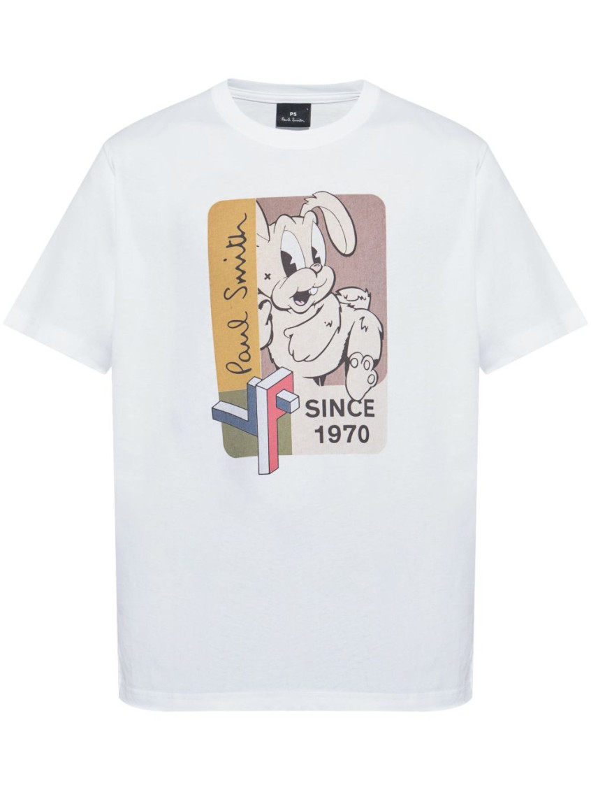 Ps By Paul Smith White Crewneck Printed T-shirt