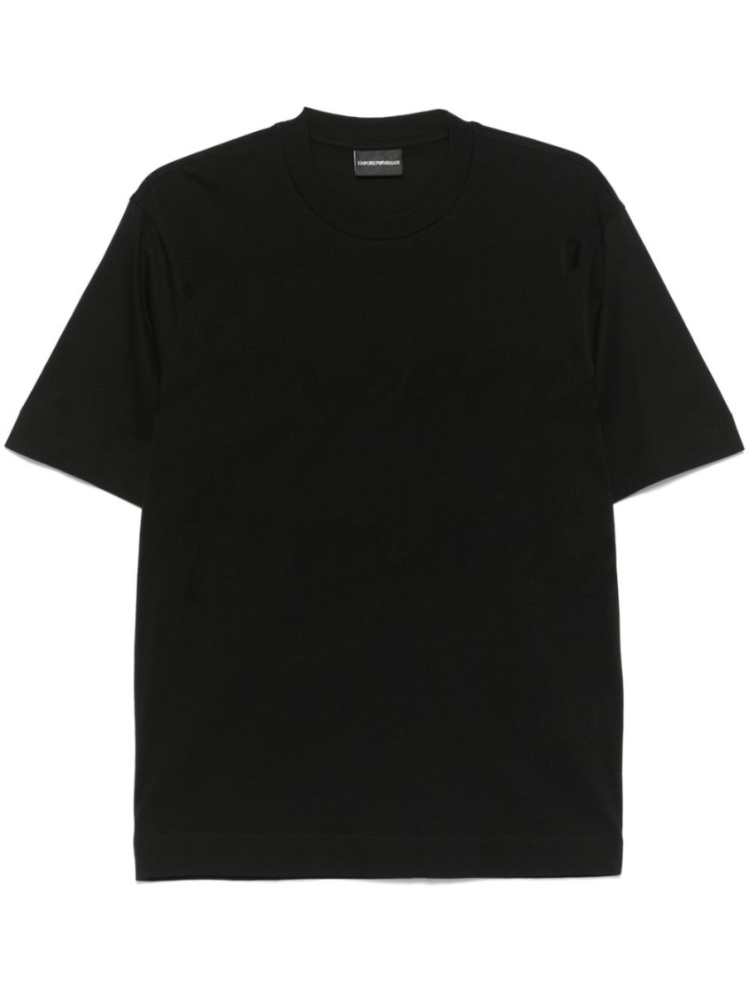 Emporio Armani Black Crewneck Logo Jacquard T-shirt
