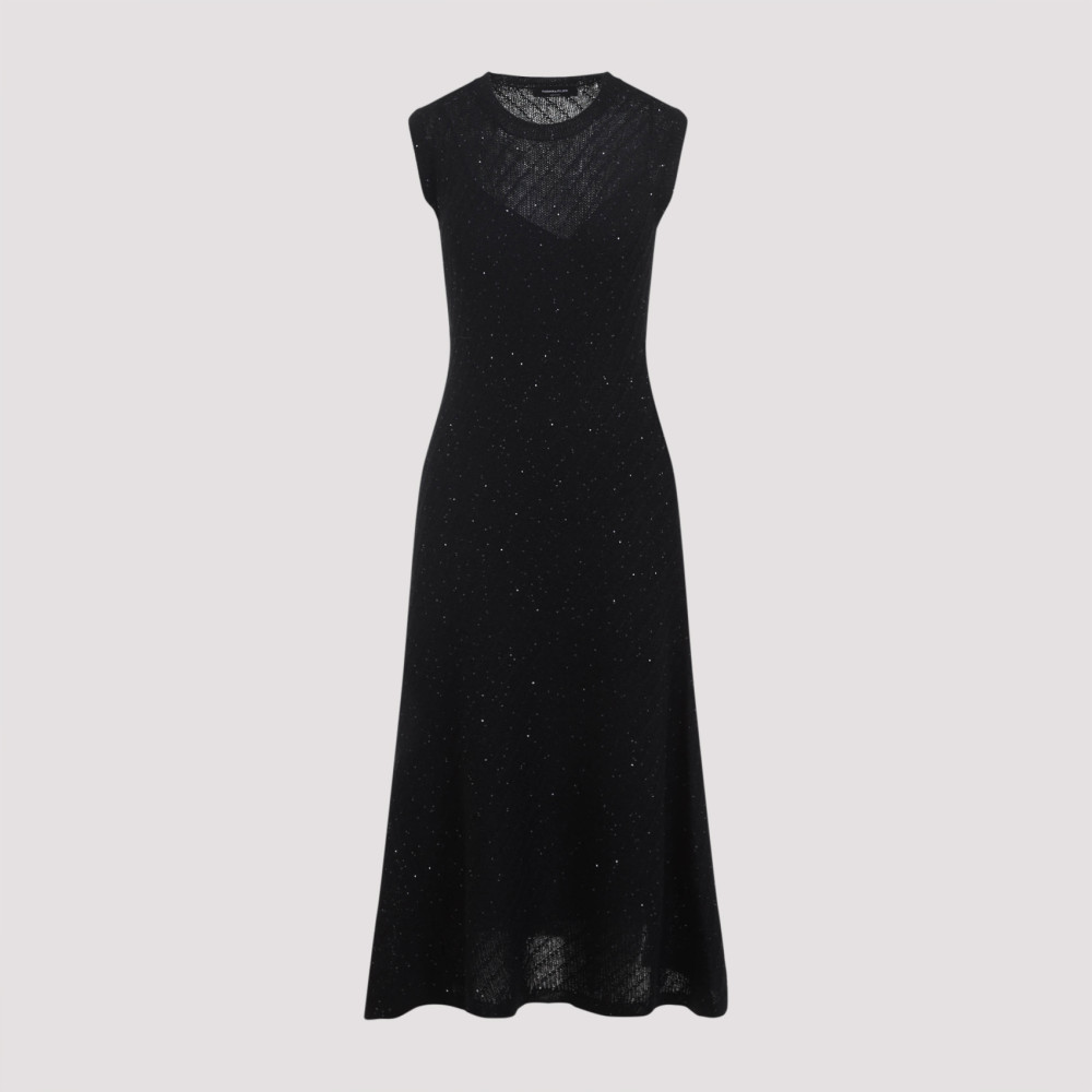 Fabiana Filippi Black Wool Sequins Midi Dress