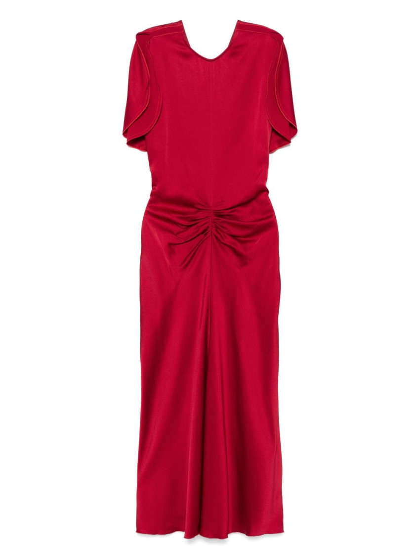 Victoria Beckham Red Crewneck Midi Dress With Gathered Waist And Rear Zip Closure In Red