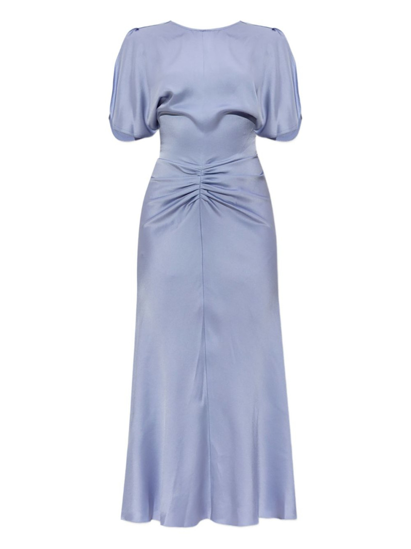 Shop Victoria Beckham Light Blue Puff-sleeved Ruched Dress