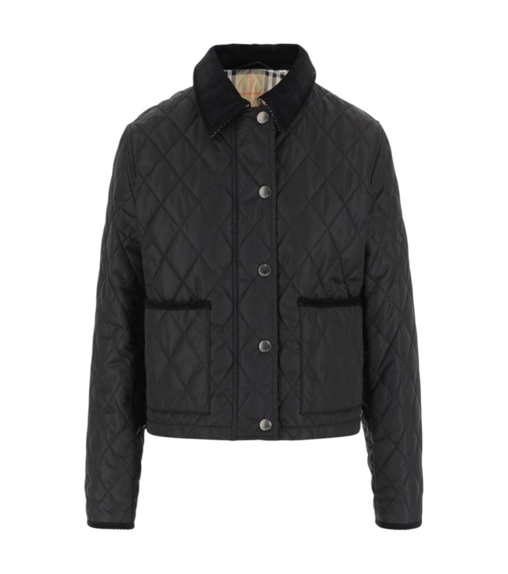 Burberry Oldham Black Quilted Jacket With Corduroy Collar In Tech Fabric Woman In Black