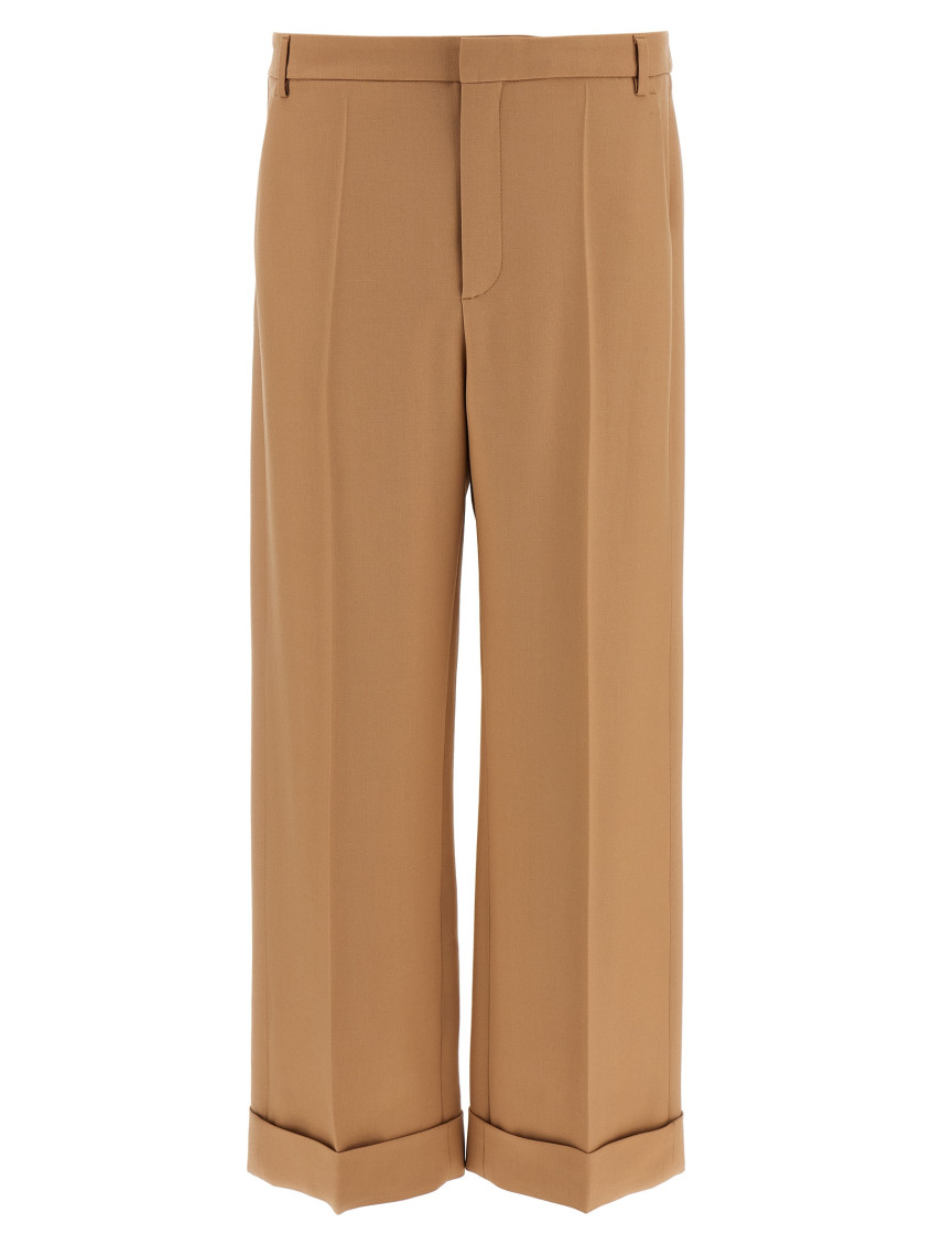 Valentino Wool Pants With Cuffed Hem And Pleated Front In Brown