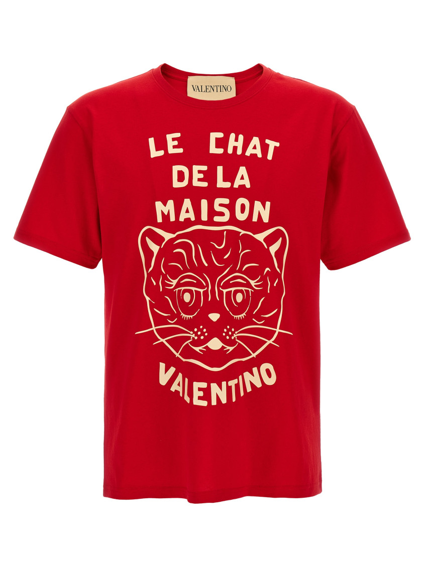 Valentino Garavani T-shirt With Le Chat De La Maison Print In Red