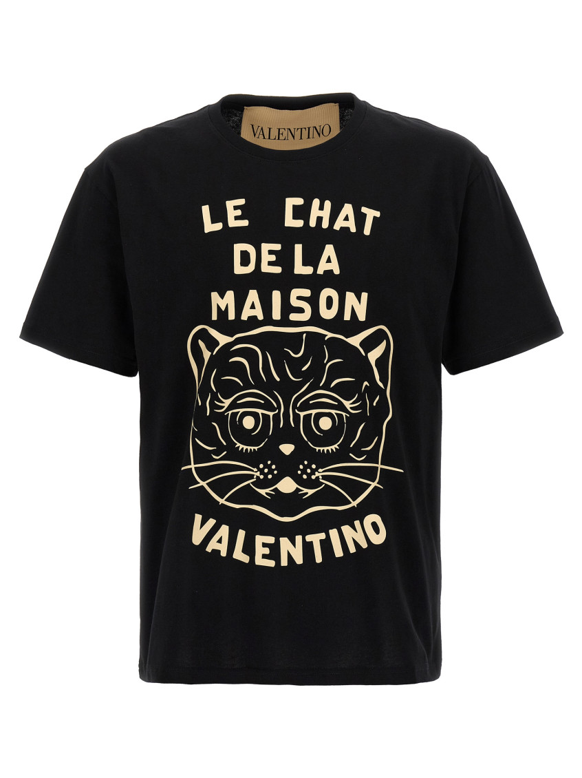 Valentino Garavani T-shirt With Le Chat De La Maison Print In Black