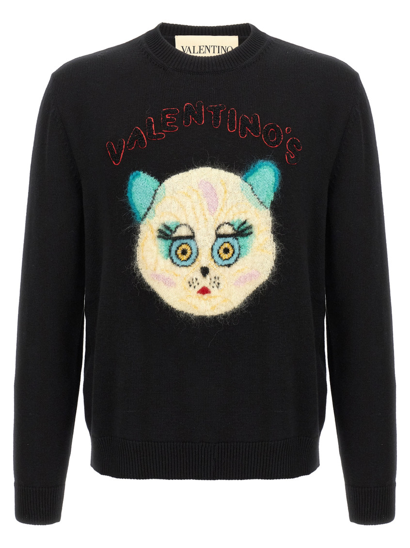 Valentino Garavani Sweater With Le Chat De La Maison Patch In Black