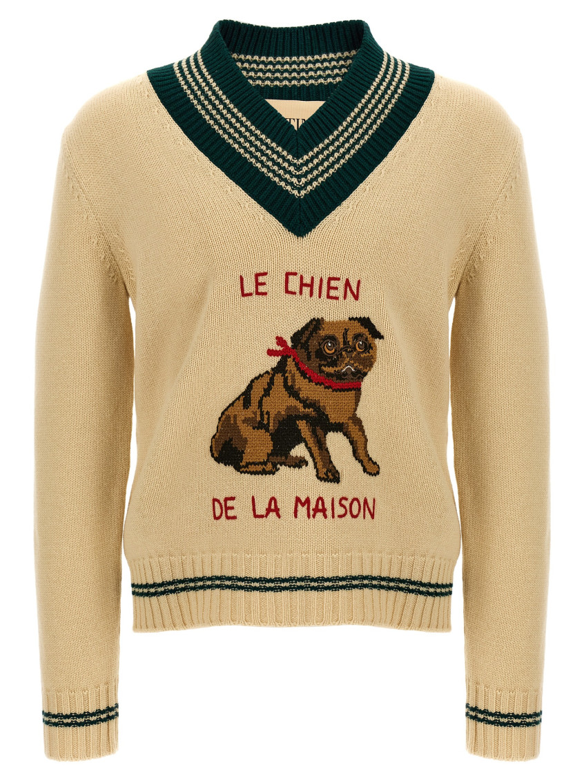 VALENTINO BEIGE LE CHIEN DE LA MAISON SWEATER 