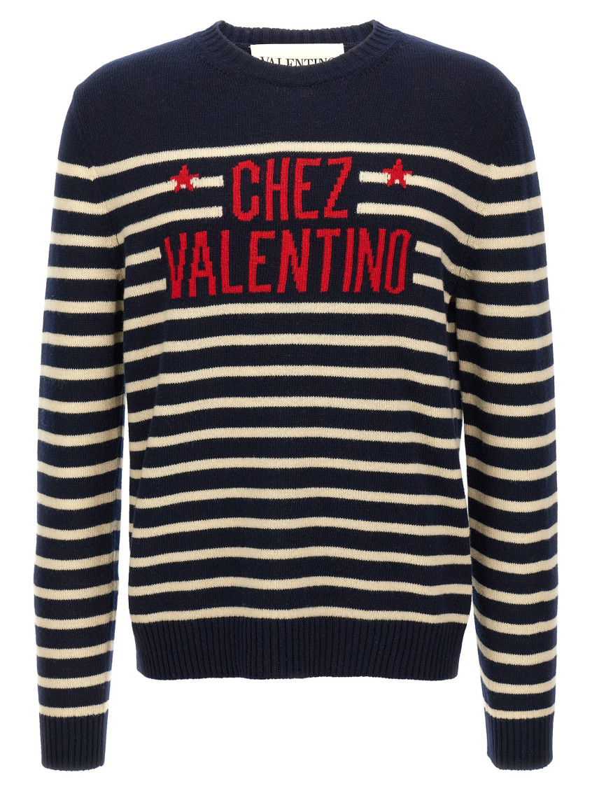 Valentino Garavani Crewneck Sweater With Bold Jacquard Motif In Black