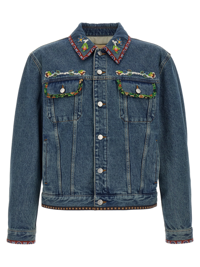 Valentino Denim Jackets Embroideries In Blue