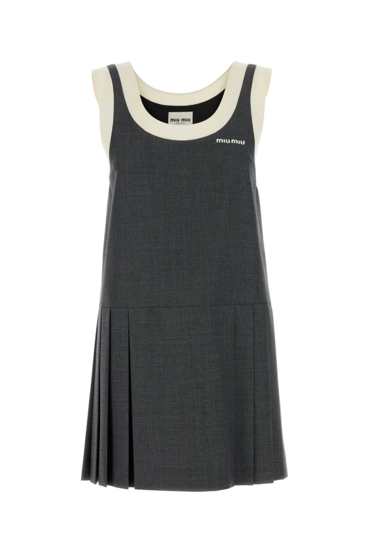 Miu Miu Logo Wool Grisaille Minidress