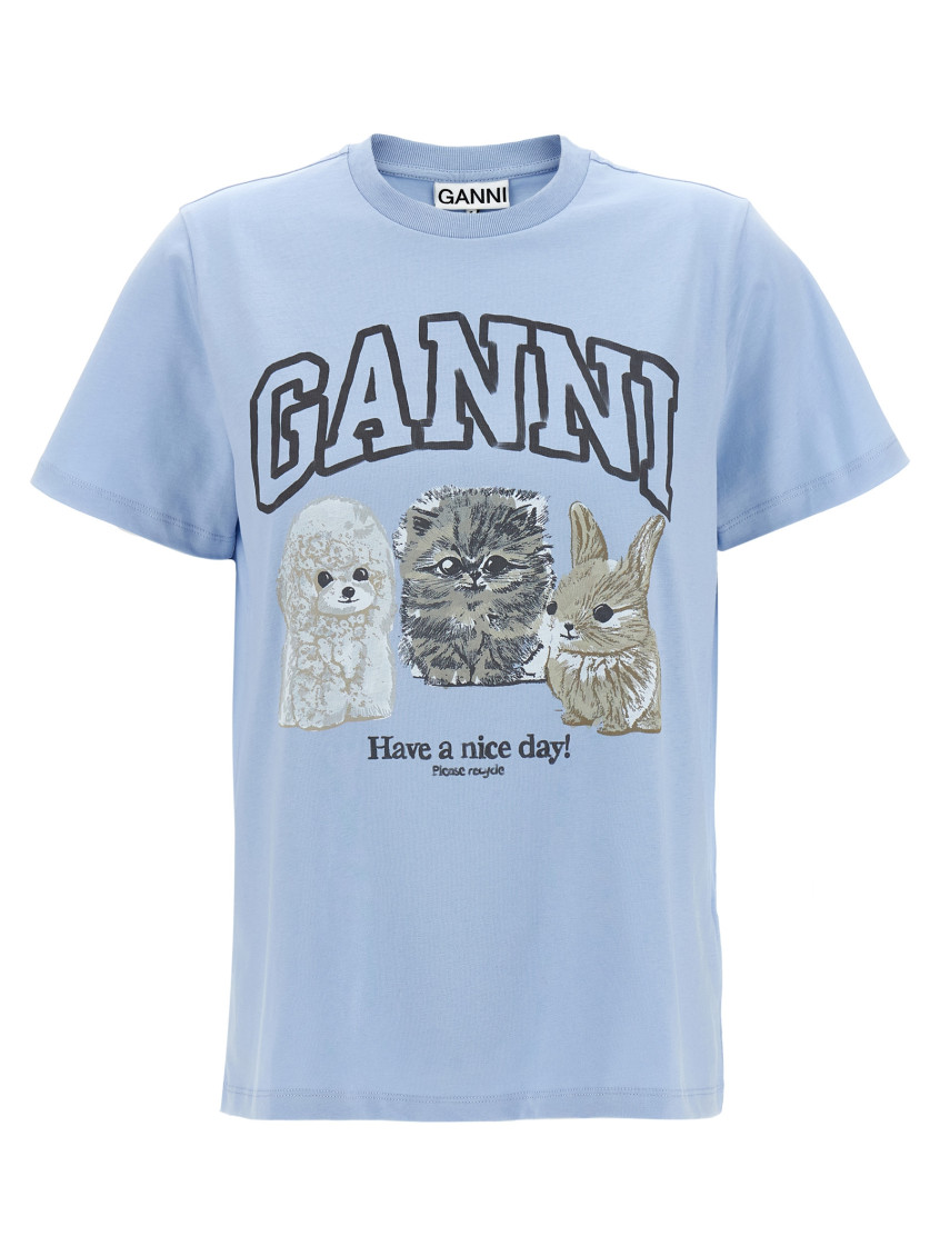 Ganni Basic Cotton Jersey Animals Relaxed T-shirt In Blue