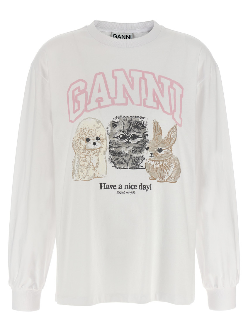 Ganni Oversized Printed Organic And Recycled Cotton-jersey Sweatshirt In Neutral