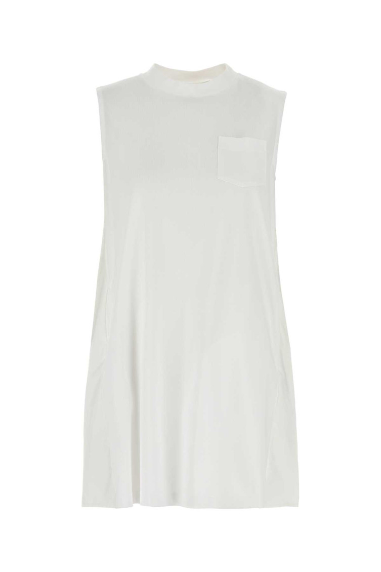 SACAI WHITE PLEATED MINI DRESS