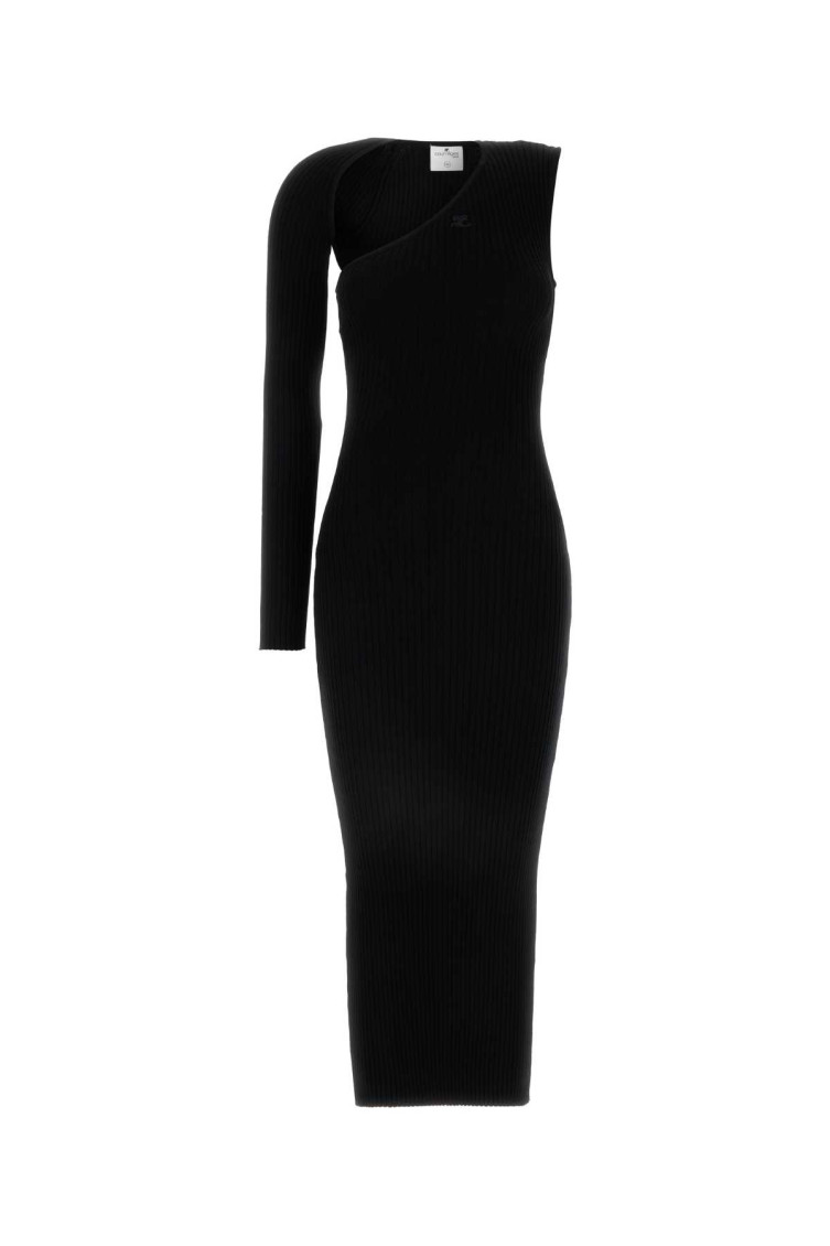 COURRÈGES BLACK RIBBED-KNIT MAXI DRESS