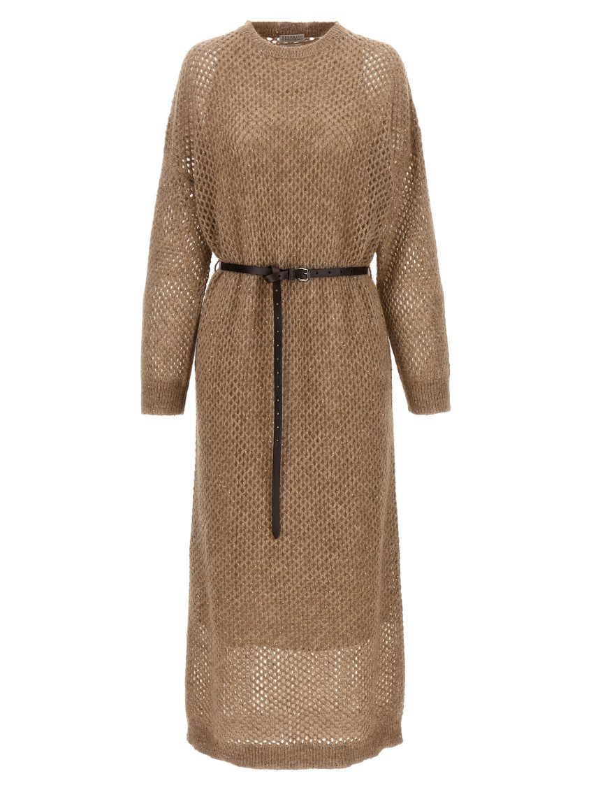 Shop Brunello Cucinelli Beige Dazzling Dress