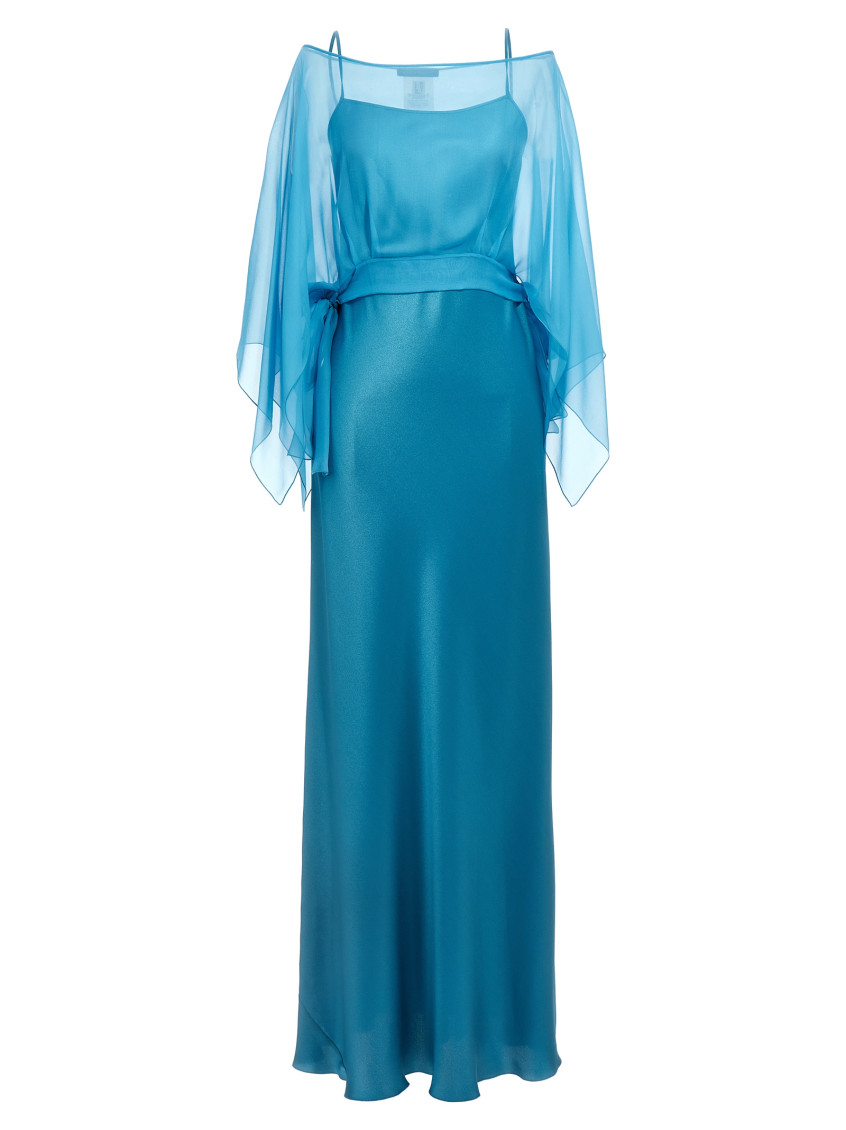 Alberta Ferretti Blue Long Dress With Layered Design And Upper Cape