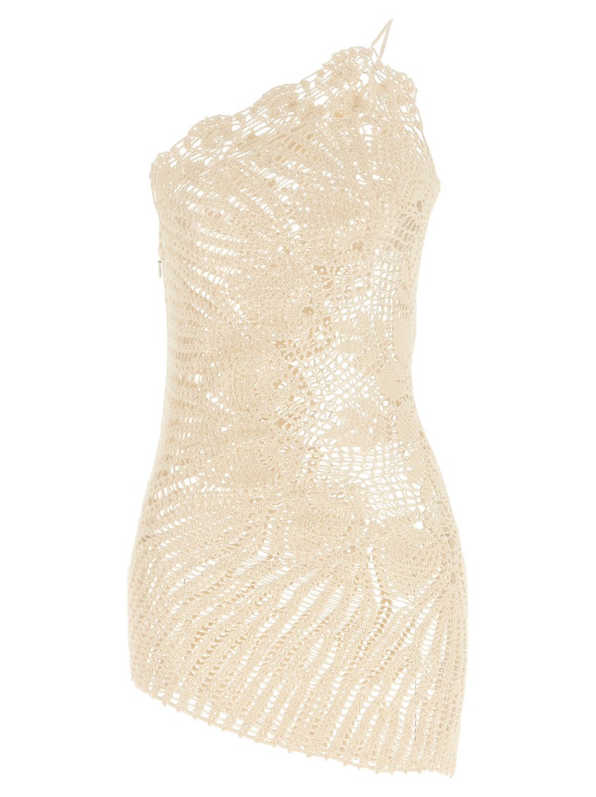 Magda Butrym Mini Crochet Lace Dress With Asymmetric Hem