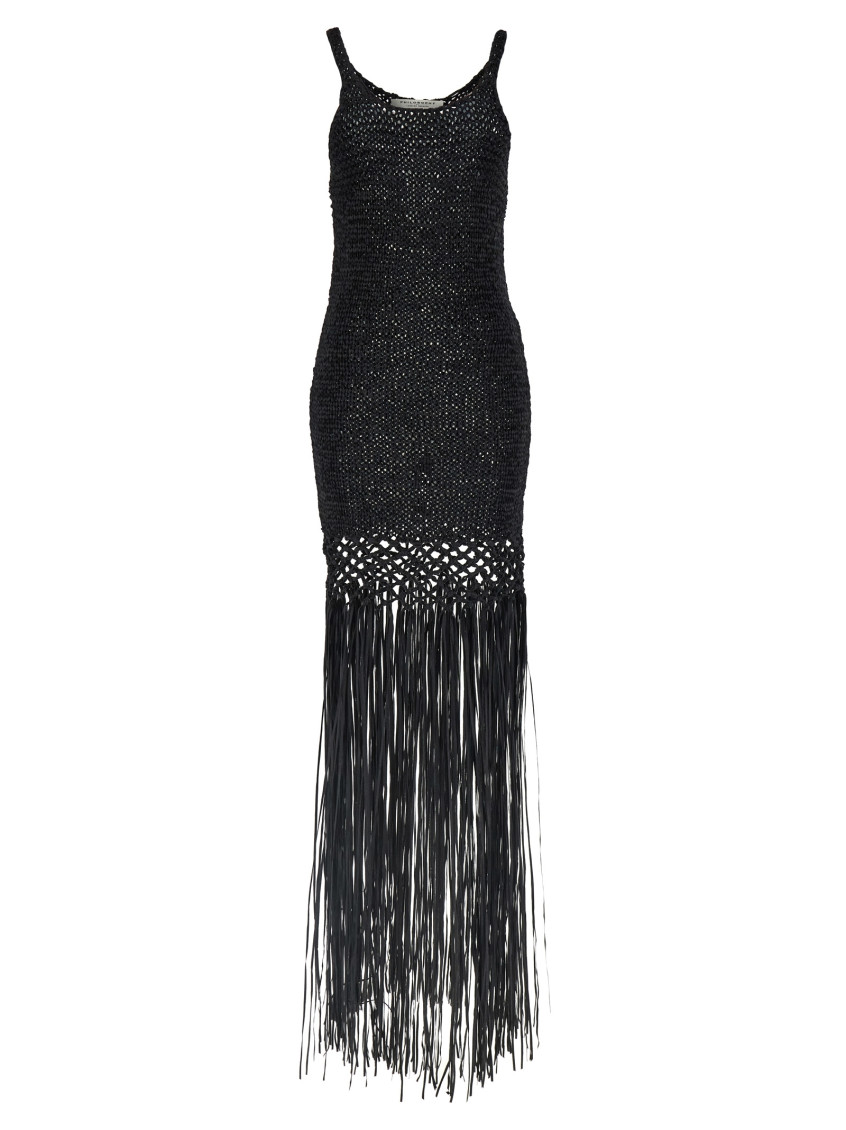 Philosophy Di Lorenzo Serafini Fringed Woven Suede Fabric Long Dress