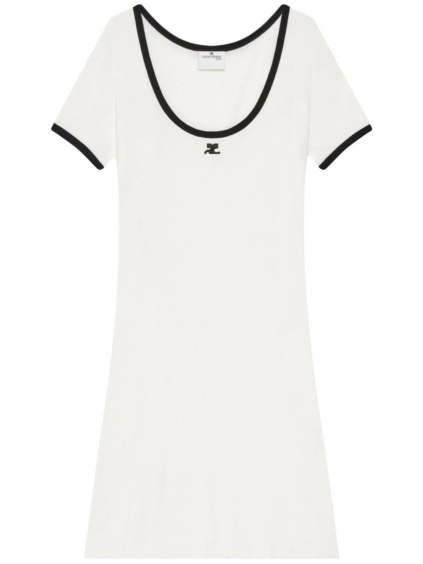 Courrèges Ribbed Cotton Mini Dress With Logo Embroidery