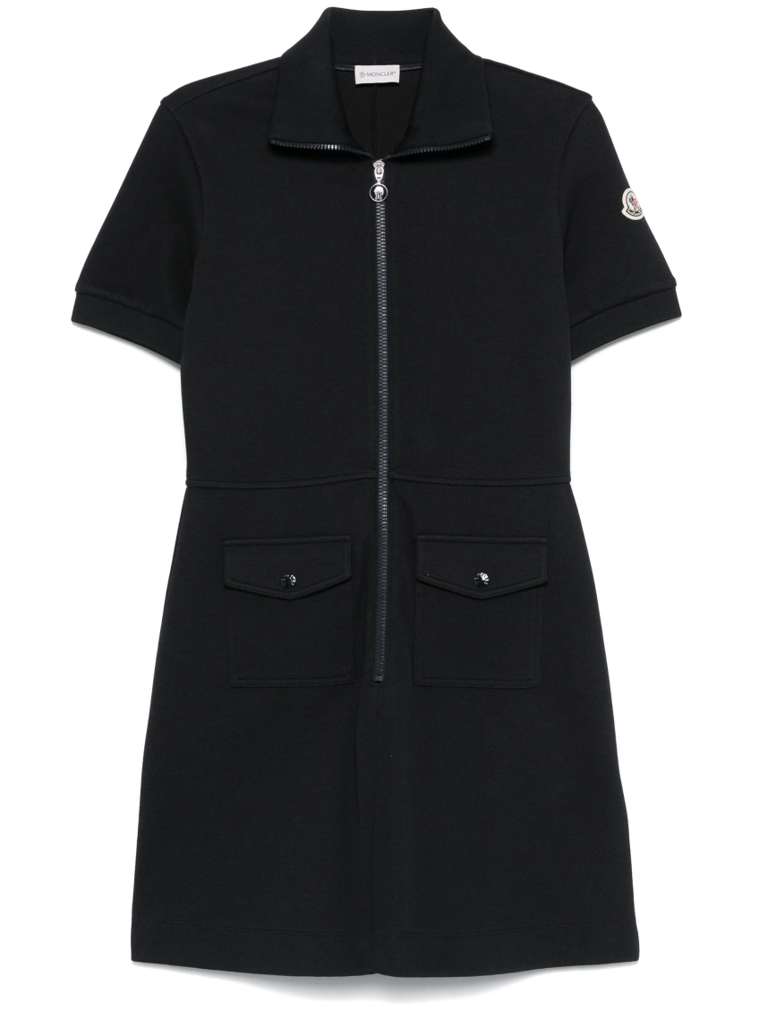 Moncler Cotton Blend Polo Dress With Front Zip And Signature Compass Motif