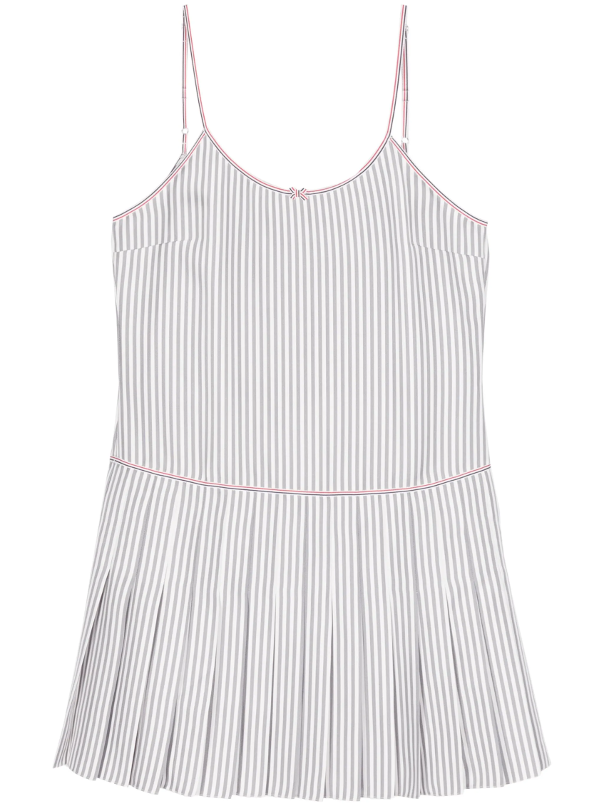 Shop Thom Browne Grey Striped Pleated Minidress