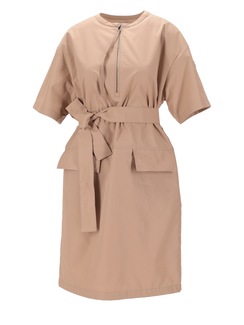MONCLER BEIGE BELTED MIDI DRESS