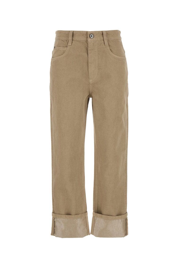 Brunello Cucinelli Dyed Finish Trousers With Pockets And Cuffs