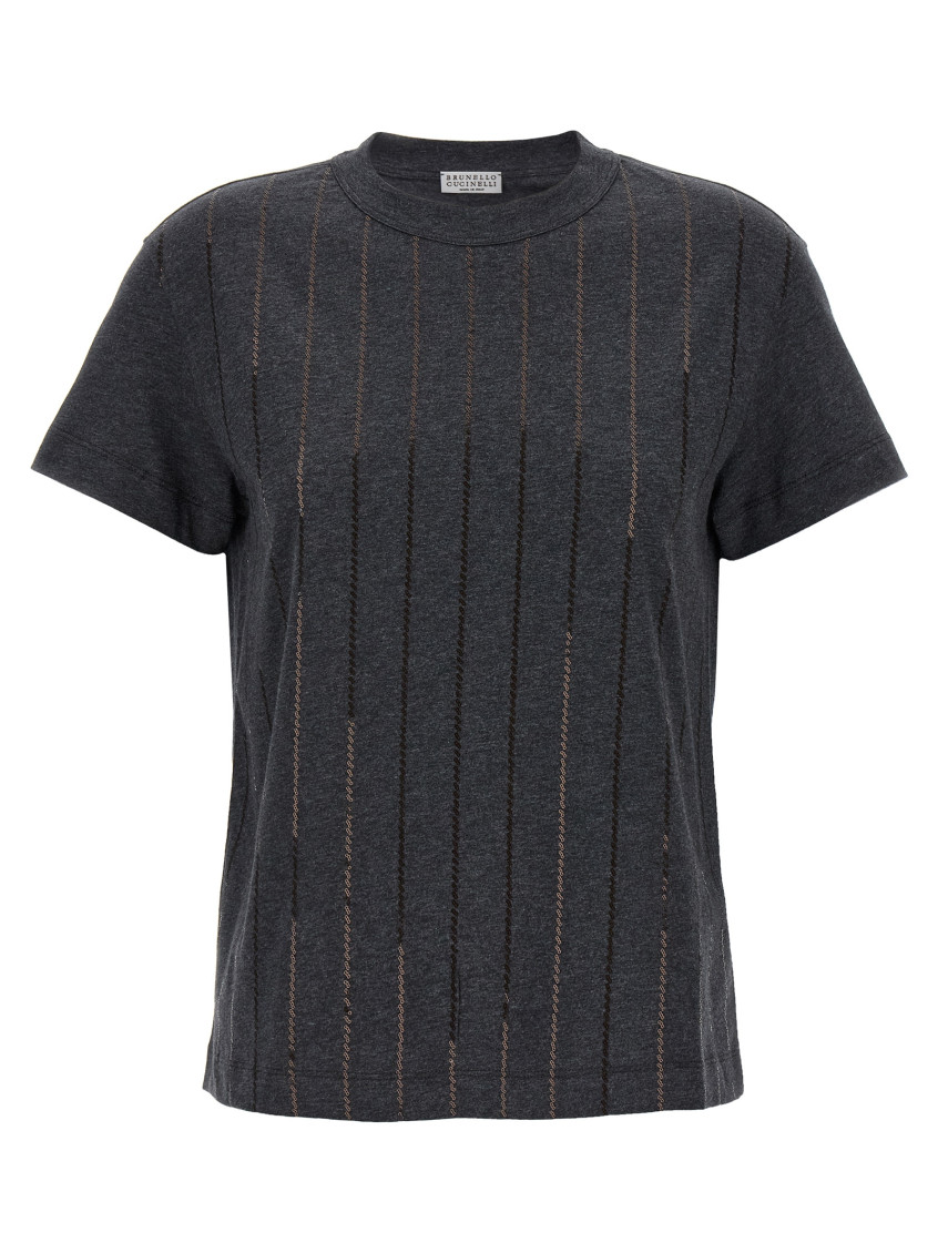 Brunello Cucinelli Striped Sequin Cotton Jersey Short-sleeve T-shirt