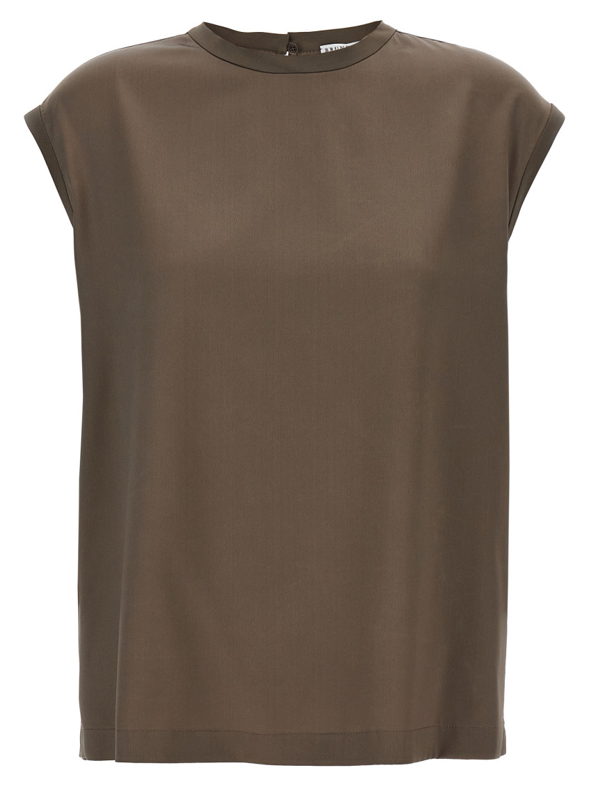 Brunello Cucinelli Silk Crewneck Blouse With Back Button Closure