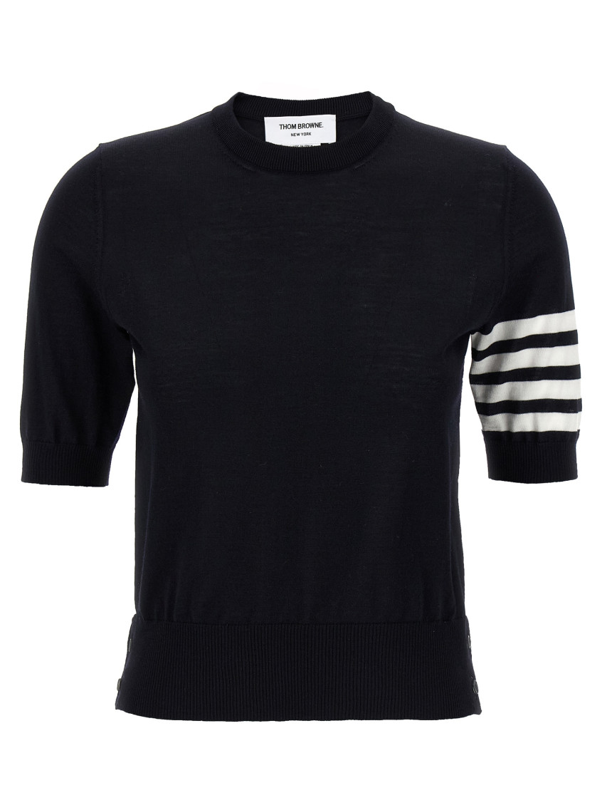 Thom Browne Ribbed Hem Crewneck Short Sleeves Striped Sleeve