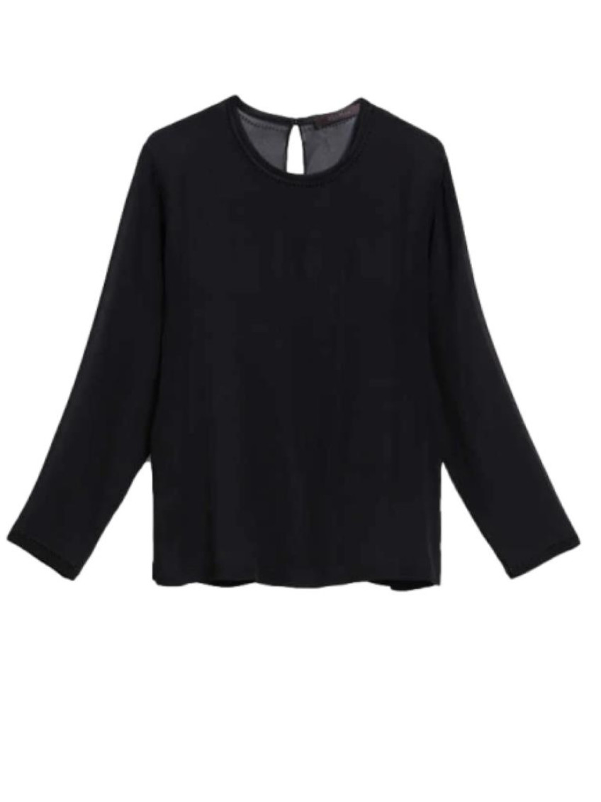 Max Mara Black Semi Sheer Long-sleeved T-shirt